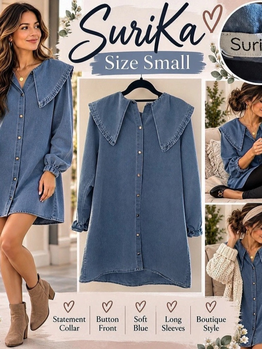 Surikha Mini Shirt Dress in Blue Size Small Like New
